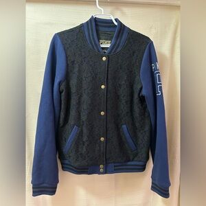 PINK Victoria’s Secret Lace Varsity Jacket Blue Black Women’s Medium Y2K button